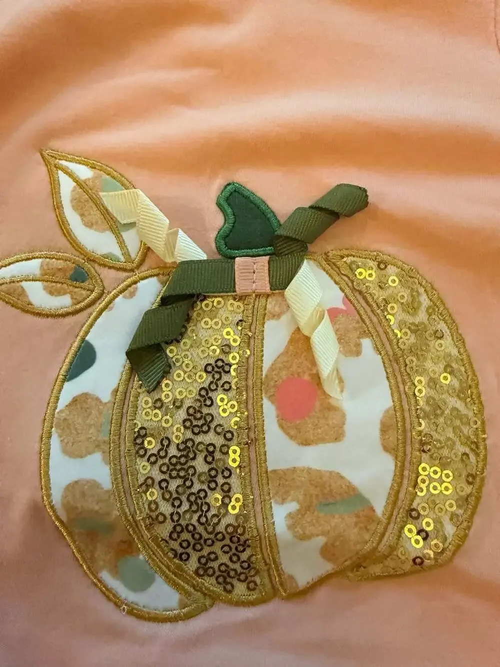 Clothing Peach & Gold Sequin Leopard Pumpkin Ruffle Outfit